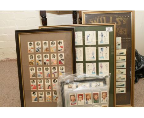 A collection of  framed and loose cigarette cards including a framed set of Japanese First Day Covers and 'The 50th Anniversa