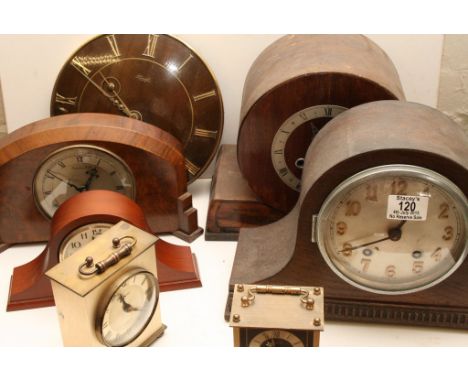 Three mantle clocks, two carriage clocks and a wall clock