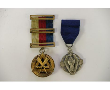 A silver gilt Royal Arch Chapter Masonic medal Bengal, together with a 1914-18 silver Masonic medal and a cased silver Inter 