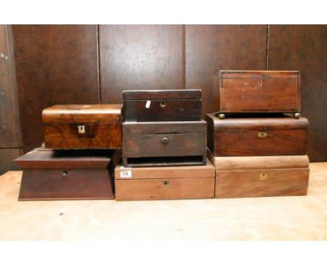 Eight various wood boxes including a caddy and burr walnut