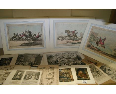 A collection of 18th to 20th century unframed prints including comedic animals