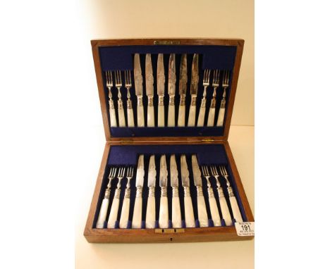 A cased set of Mother of Pearl handled cutlery