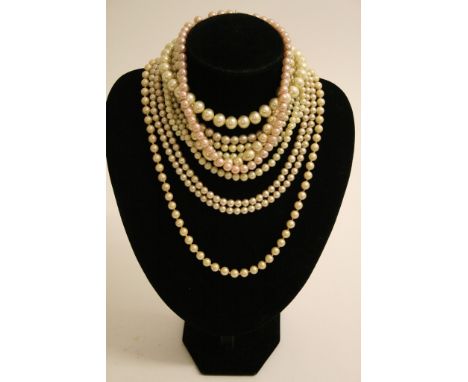A collection of simulated pearl necklaces
