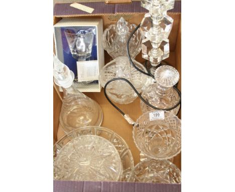 A collection of various cut glass including a lamp