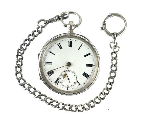the 44mm white enamel dial with seconds dial, the movement numbered 455242, the engine turned case hallmarked Birmingham 1894
