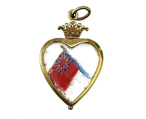 With coronet surmount with glass locket, interior painted with an ensign, incised D RICHES 1900, the ring and suspension loop
