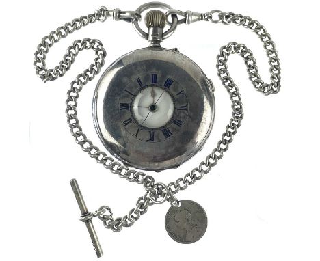 An Edwardian silver half-hunter chronograph centre second crown wind pocket watch. Unsigned lever movement, Chester 1904, tog