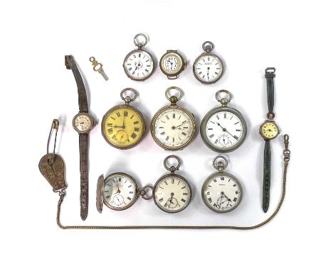 A collection of silver and nickel cased pocket watches, including three silver cased key wind pocket watches, a nickal cased 