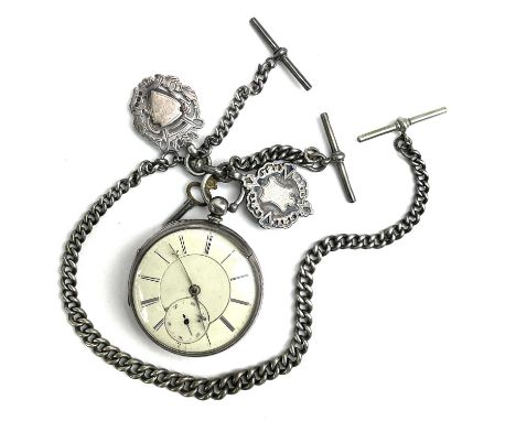 The unsigned cream dial with Roman numerals and subsidiary seconds dial, the movement numbered 23258, the silver Albert with 