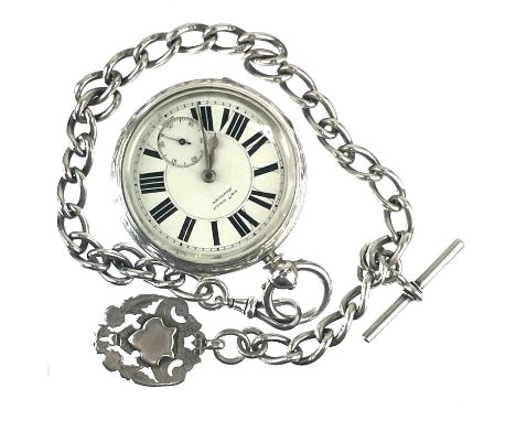 An early Victorian silver pair cased fusee key wind pocket watch, the 45mm white enamel dial with black Roman numerals, the f