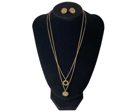 A contemporary gold plated necklace and earring set, purchased at Light House gallery, Cornwall, within box.