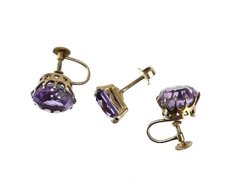 Stamped 9ct; together with an amethyst screw tie pin, 7.17g.