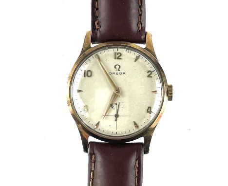 An Omega 9ct gentleman's manual wind wristwatch. Cal. 266, the 28mm white signed dial with subsidiary seconds dial, signed 17