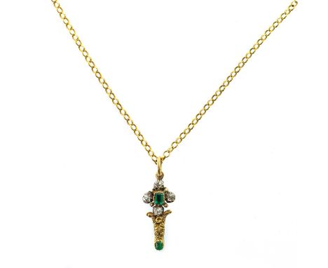 possibly converted from a stick pin, the four diamonds each measuring 0.05ct approximately, length including loop 28mm, on a 
