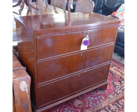 A 19th Century French mahogany chest of three drawers raised on carved bracket feet, H:84cm W:90cm D:44cm