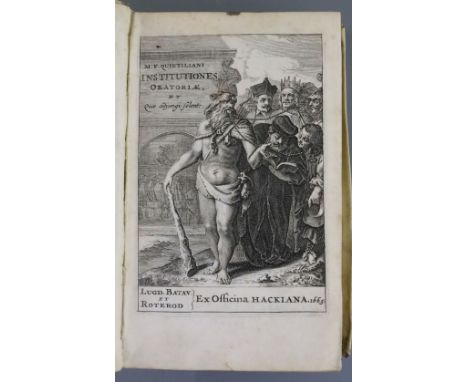 Quintilianus, Marcus Fabius - Institutiones oratoriae. "Institutionum oratoriarum libri XII, vol 1 (of 2), 8vo, vellum, with 