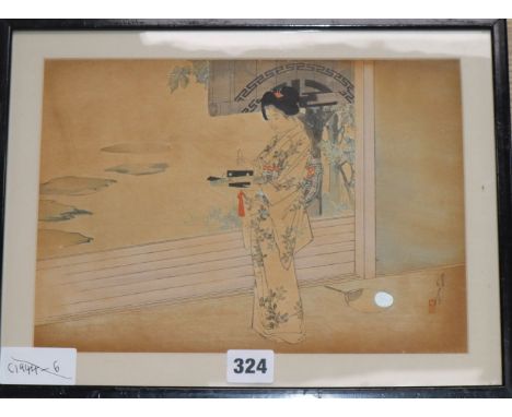 Mizuno Toshikata, (1866-1908), "No.7 - Lighting a lantern for a party", published 1899 by Akiyama Buemon, 20 x 29cm