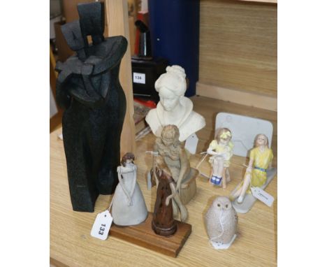 A Royal Worcester figure, 'Katie's Day - Teatime' and various figural ornaments, comprising a bisque figure of a 1950's girl,