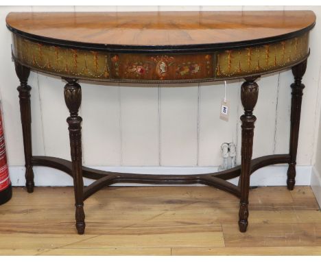 An Adam design painted demi-lune mahogany console table W.120cm