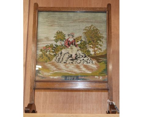 A Victorian woven tapestry firescreen H.60cm approx