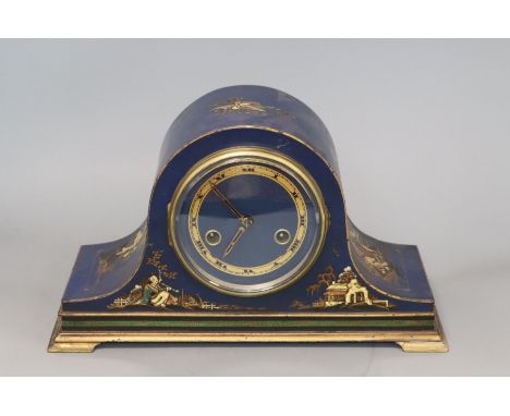 A 1920's Chinoiserie lacquer mantel clock height 19cm