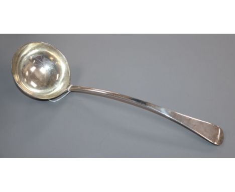 A George V silver Old English pattern soup ladle by Goldsmiths &amp; Silversmiths Co Ltd, London, 1918, 33.6cm.