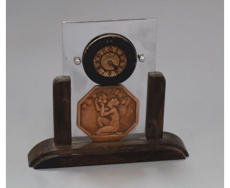 A Jaeger mantel timepiece, with copper Art Nouveau plaque height 14.5cm