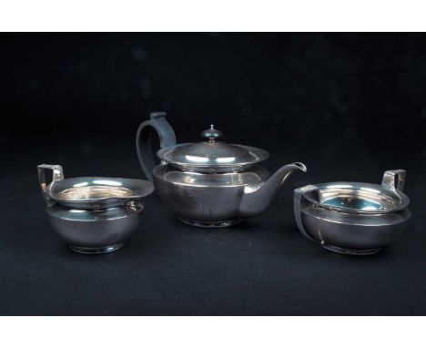 A George V three-piece silver teaset, Sheffield 1924 by James Dixon &amp; Sons, comprising a teapot, twin handled sugar bowl 