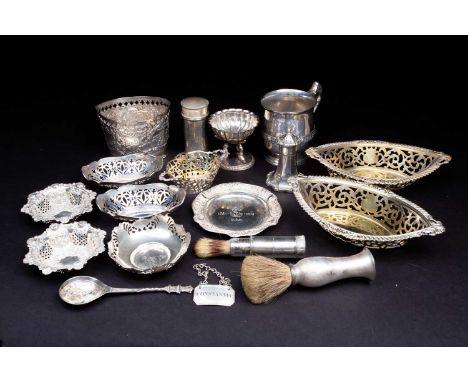 A mixed collection of silver and white metal items to include a Celtic style tankard, Dublin 1955 by Alwright &amp; Marshall 