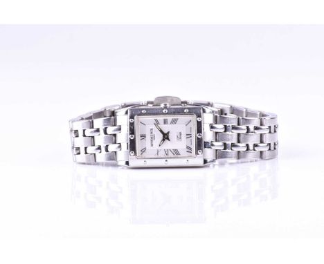 A ladies Raymond Weil 'Tango' stainless steel wristwatch with engine-turned dial, with Roman numerals, stainless steel bracel