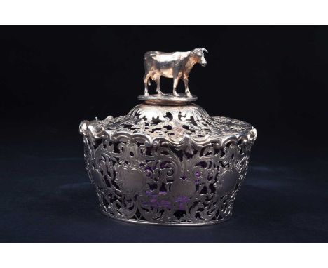 A fine Victorian silver covered butter dish, London 1854 by Charles Reily &amp; George Storer, the pierced body and cover dec