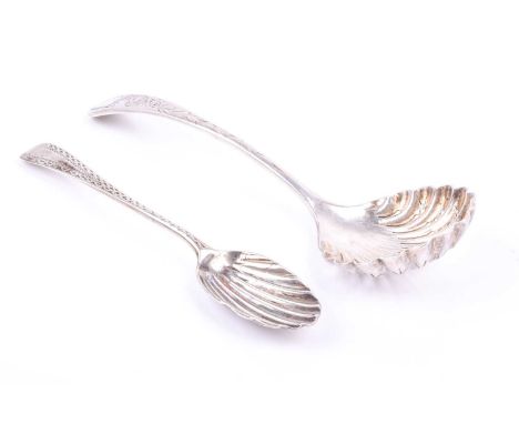 A silver sifter spoon, dated Birmingham 1907, together with a Georgian silver fruit spoon. (2)Condition report: No apparent f