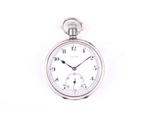 A Rolex Silver Pocket Watch, the white enamel dial signed Rolex, with black Arabic numerals and subsidiary seconds dial, in a