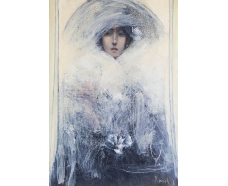 ROBERT H. M. PLISNIER (b. 1951) Framed, signed, dated 2012, Contemporary oil on canvas, portrait of a lady in blue, with larg
