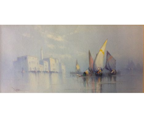 R. COOPER. Framed, signed, watercolour and bodycolour on paper, sailing boats off coastline, together with four framed, some 