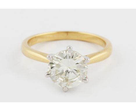An 18ct yellow gold diamond solitaire ring, set with a round brilliant cut diamond, approx. 2.19ct, hallmarked Birmingham, ri