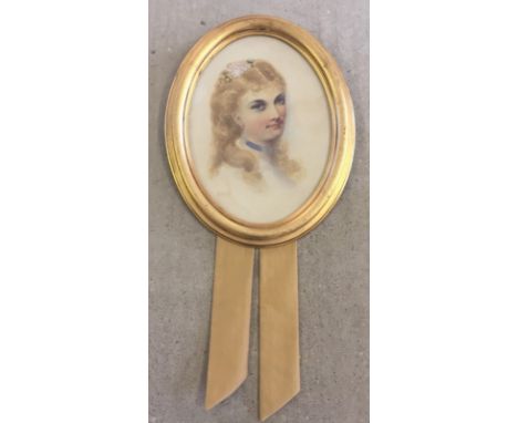 Edwardian watercolour oval portrait of a young lady, unsigned. Framed and glazed, signed in pencil A Renshaw to reverse. Size