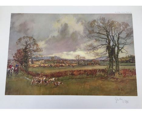 An unframed John king print of a hunting scene. Signed in pencil to bottom right 222 of 350. Fore's Gallery Limited, London 1