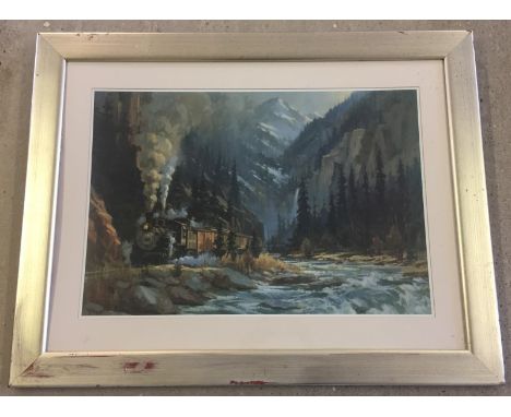 A large Framed and glazed print of a Steam Train.  Approx. 74 x 51cm