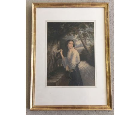 Victorian George Baxter coloured print "The Lover's letter box". Published 1856. Framed and glazed. Approx. 36 x 27cm.