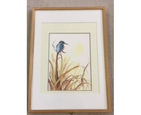 A framed & glazed limited edition Anne Jones colour print of a Kingfisher. Signed in pencil by the artist. #57/200. 40 x 28cm