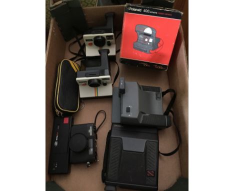 A box of c1970-80's cameras to include Polaroid Instamatic Land Cameras  