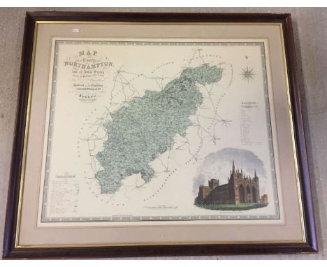 A large framed and glazed print of a map of Northampton. From an actual survey made in the years 1825-1826. Approx 72.5 x 60 