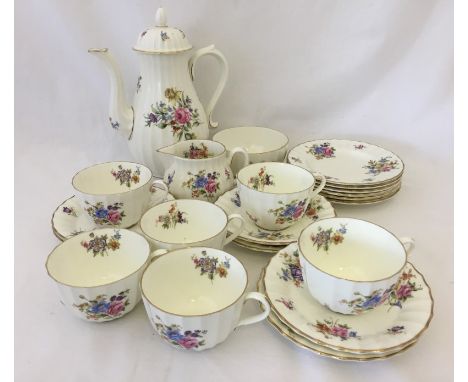 A Royal Worcester coffee set. Roanoke design. Comprising 6 cup and saucers, six side plates, coffee pot, milk jug and sugar b