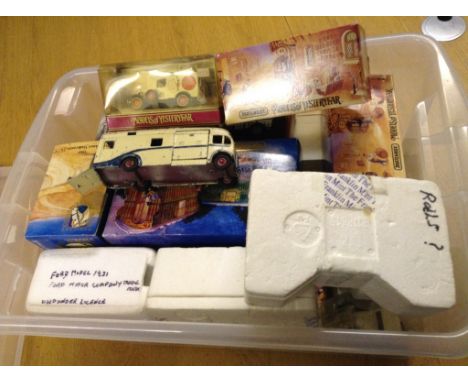 A box of Matchbox diecast vehicles