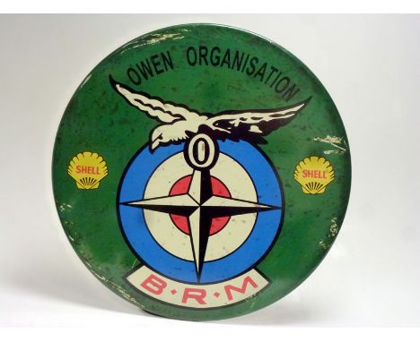 One of only two produced, an original large format circular alloy display sign, used by Rubery Owen to dress their BRM exhibi