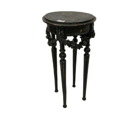 Small French style lamp table, in distressed black paint finishDimensions: Height:&nbsp;71cm&nbsp; Depth/Diameter:&nbsp;31cm