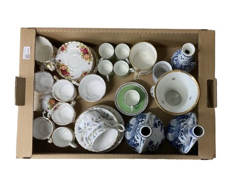 Pair of Delft vases, Royal Albert Brigadoon cups, saucers and tea plates, Royal Albert Old Country Roses, Victorian mug etc i