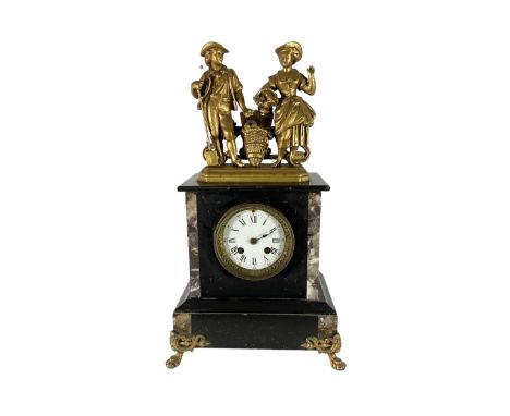 French - 19th century 8-day striking mantle clock with gilt figures. No pendulum.Dimensions: Height:&nbsp;47cm&nbsp; Length/W