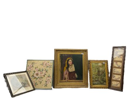 E. B. Johnson (British 19th/20th century): Portrait of a Gypsy Woman, oil on canvas in gilt frame signed together with four o